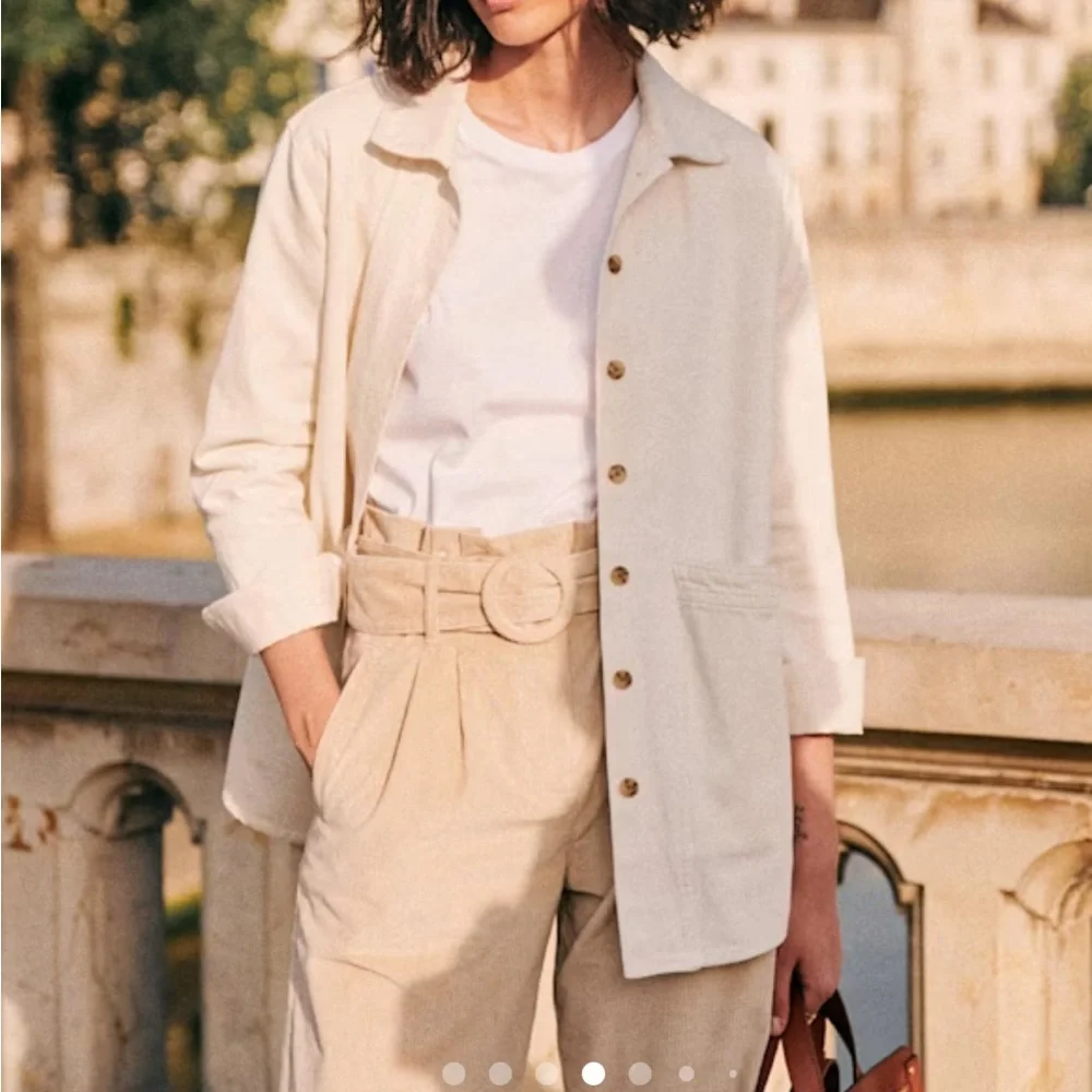 Sezane Will Jacket in Cream and Blue Denim - Picture 2 of 6